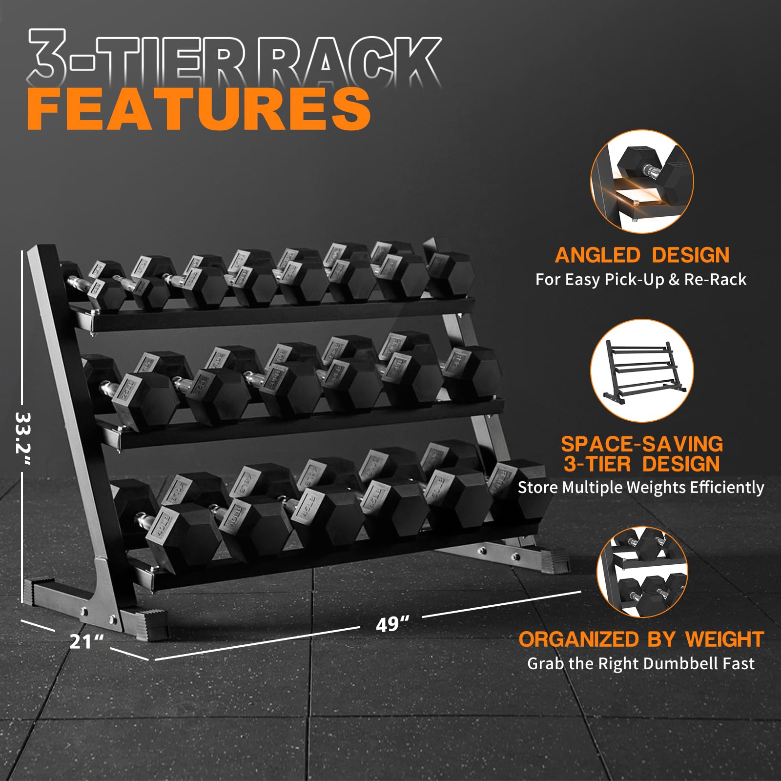Mikolo Dumbbell Sets with Rack, Rubber Hex Dumbbells, Multiple Choices in 160/200/350/450/550LB, Hand Weights with Chrome Handle for Strength Training (450LB)