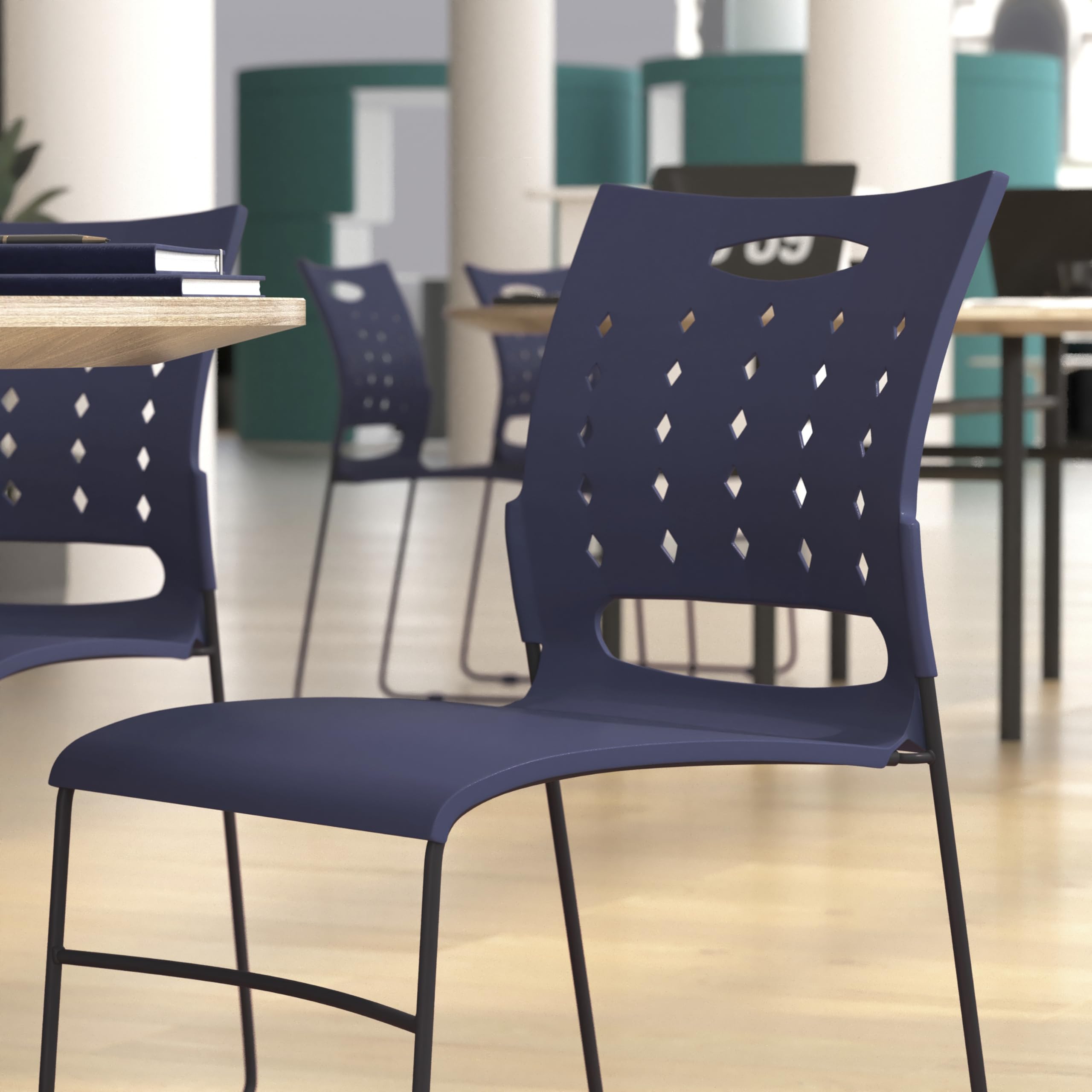 Flash Furniture HERCULES Series 881 lb. Capacity Navy Sled Base Stack Chairs with Air-Vent Back, Set of 5