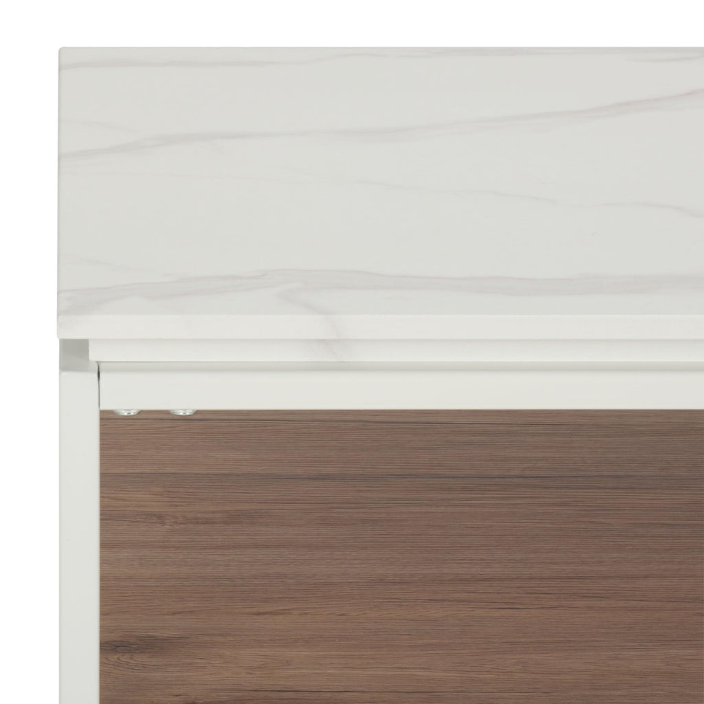 SAFAVIEH Home Collection - Aurelian White Faux Marble Rectangular Coffee Table with Lower Wood Shelf, Modern Design (COF7016A)