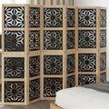 6 Panel Room Divider Brown Black Solid Paulownia Wood Frame Engineered Wood Privacy Screen Folding Partition for Bedroom Living Room Office