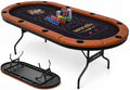 SereneLife 7ft Poker Table for 10 Players - Heavy Duty Oval Texas Hold'em Casino Table for Game Room, 25mm Reinforced Metal Legs, Durable Black PVC Rail, 10 Deep Cup Holders & Professional Layout