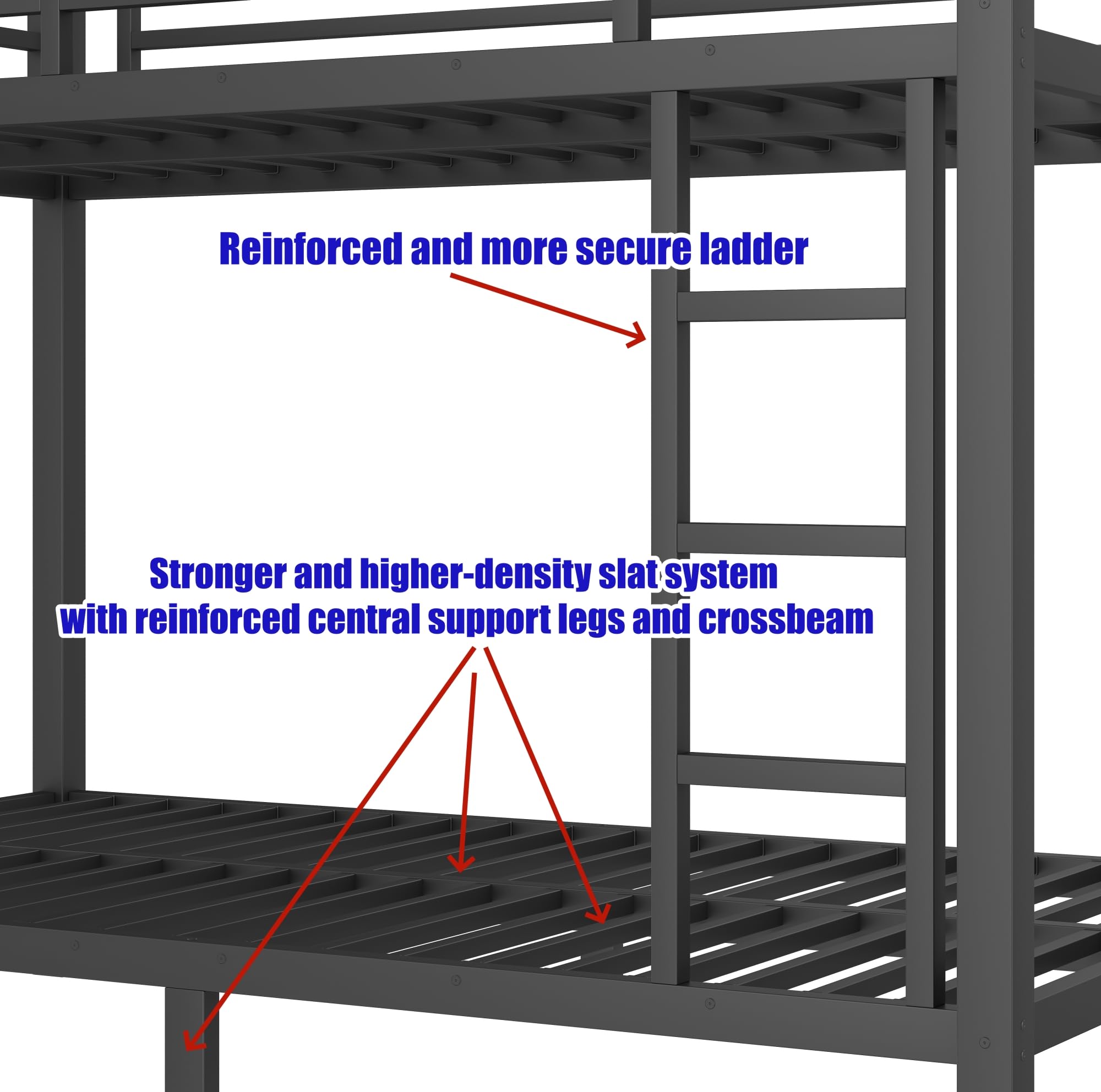 LUCALEO Stronger & Safer Heavy Duty Steel Twin XL Over Twin XL Size Bunk Bed Frame, Thickened More Stable Metal Bunkbeds (Easier to Assemble) (Twin XL,White)