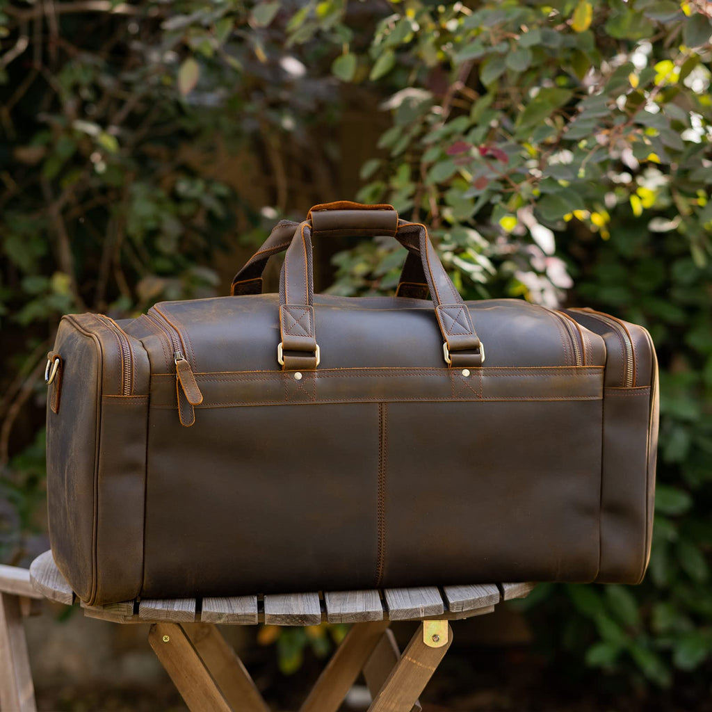 Polare 26" Leather Duffel Weekender Travel Bag For Men With Full Grain Cowhide Leather 56L