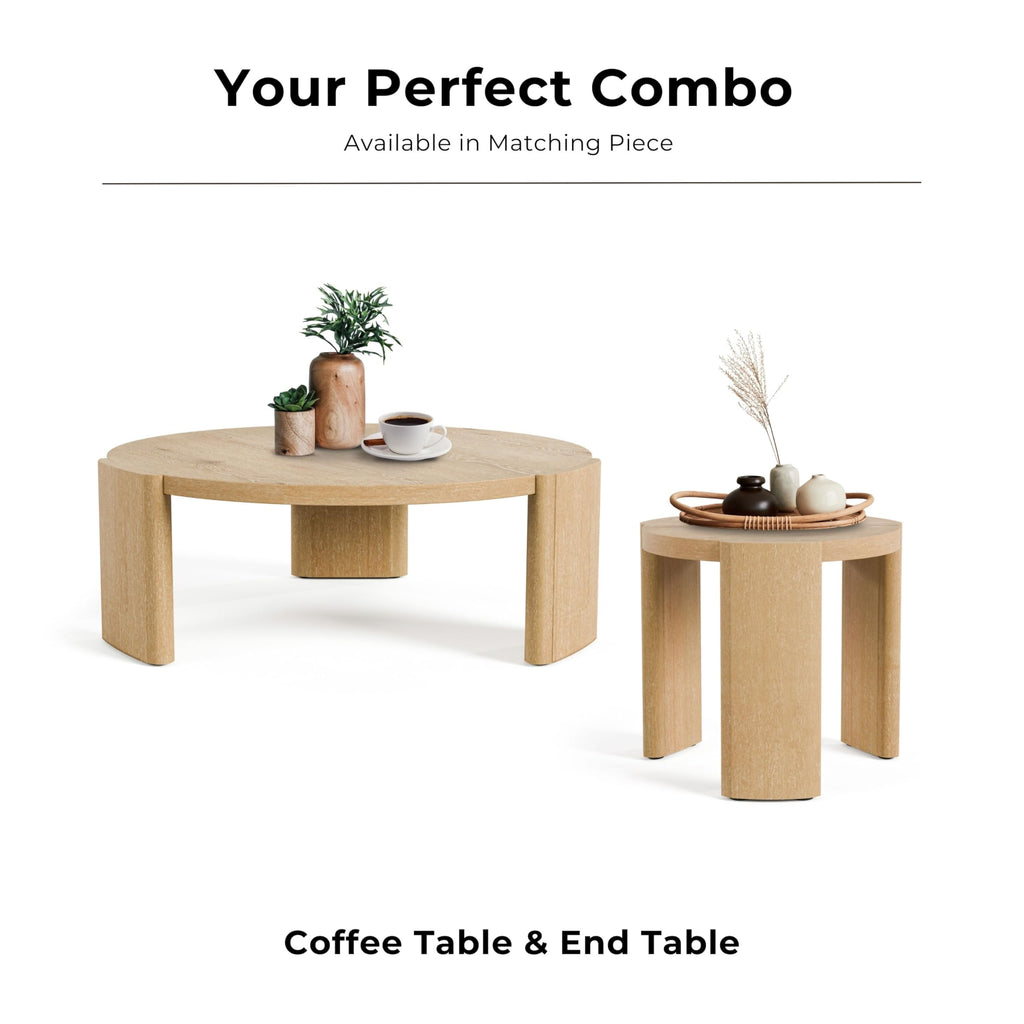 Furniture of America Carys Modern Solid Wood 2-Piece Coffee Table and End Table Set with Plinth Base, Living Room Furniture for Small Space, Home Office, Oak