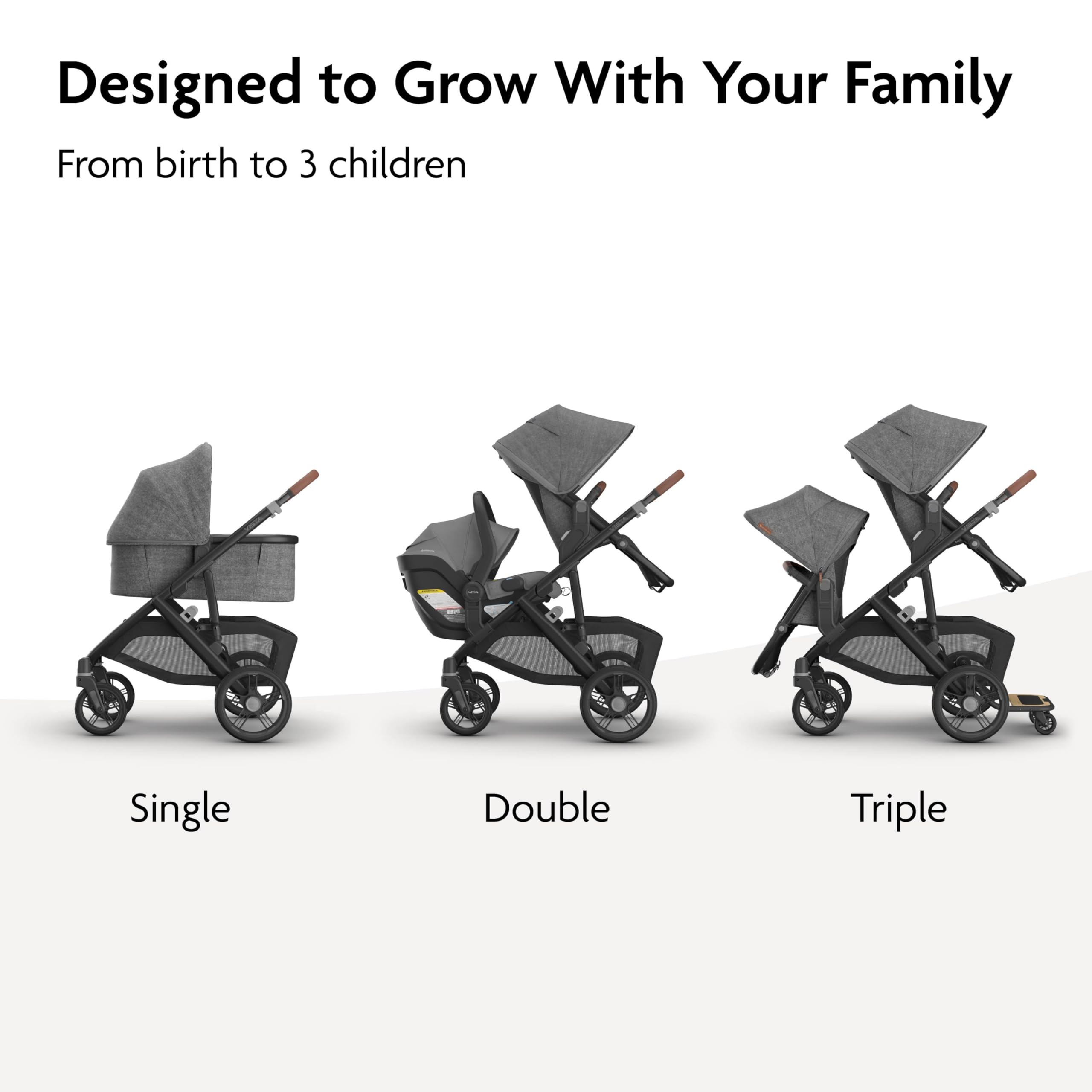 UPPAbaby Vista V3 Full-Size Single-to-Double Stroller System, Toddler Seat, Bug & Rain Shields, Storage Bag Included, Evelyn (Meadow Green/Graphite Frame/Chestnut Leather)