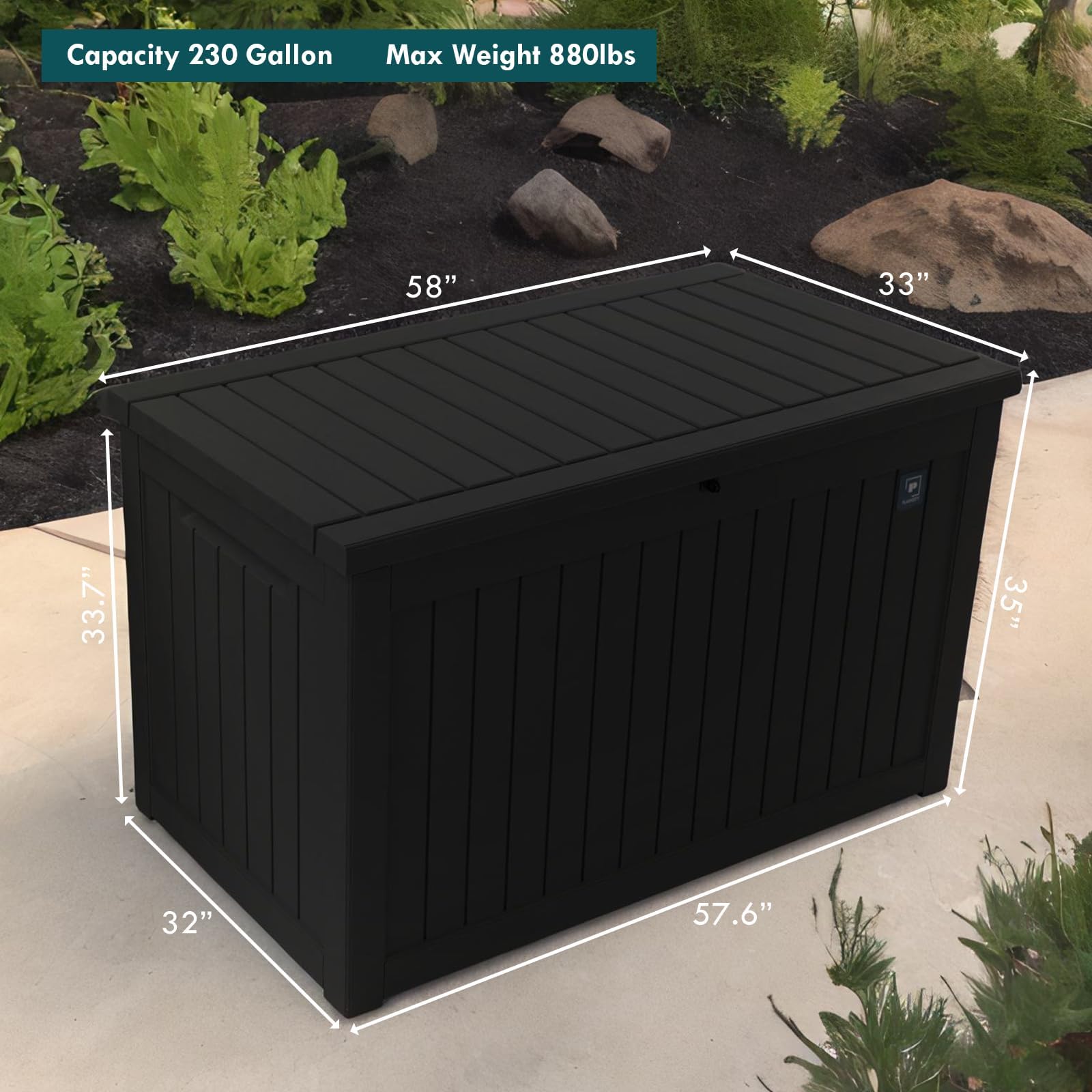 230 Gallon Large Outdoor Storage Box, Durable Deck Boxes Outdoor Waterproof, Resin Waterproof Deck Box for Patio Furniture Outdoor Cushions Garden Tools and Pool Storage (Black, 230 Gallon)