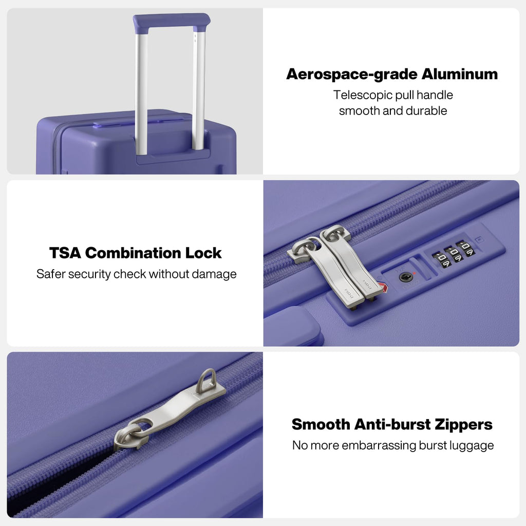 mixi 26'' Max Trunk Luggage Large Checked Luggage PC Hard Shell Rolling Travel Suitcases with Spinner Wheels & TSA Lock, Dreamy Purple