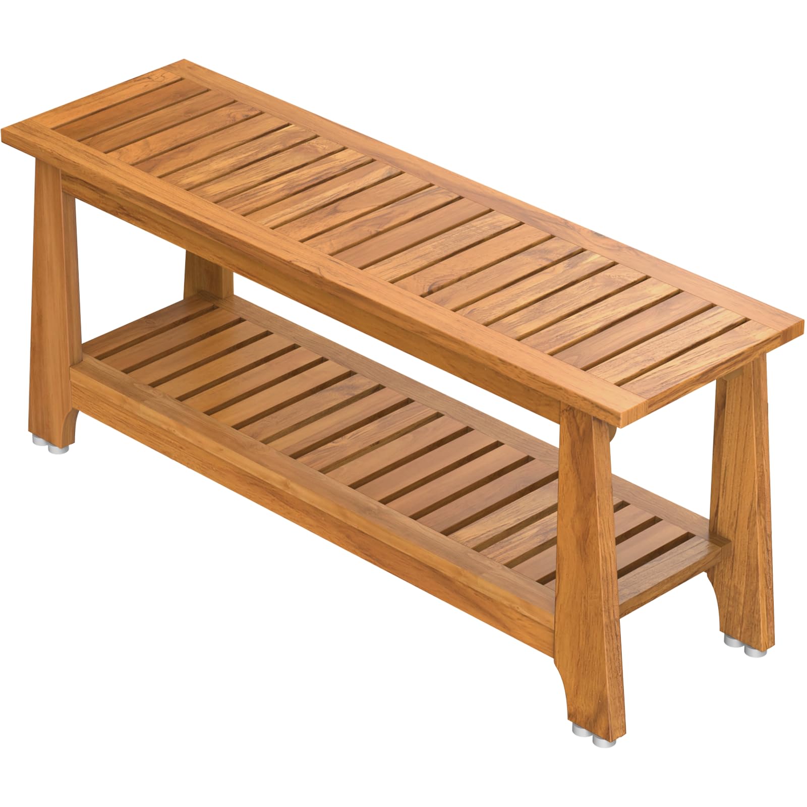 NNN 42" Commercial Teak Shower Bench - 8 Non-Slip Leveling Feet & 350 lbs Capacity | Rock-Solid Stability for Seniors & Spa Safety | Waterproof Design for Saunas/Outdoor Pools (Patented)