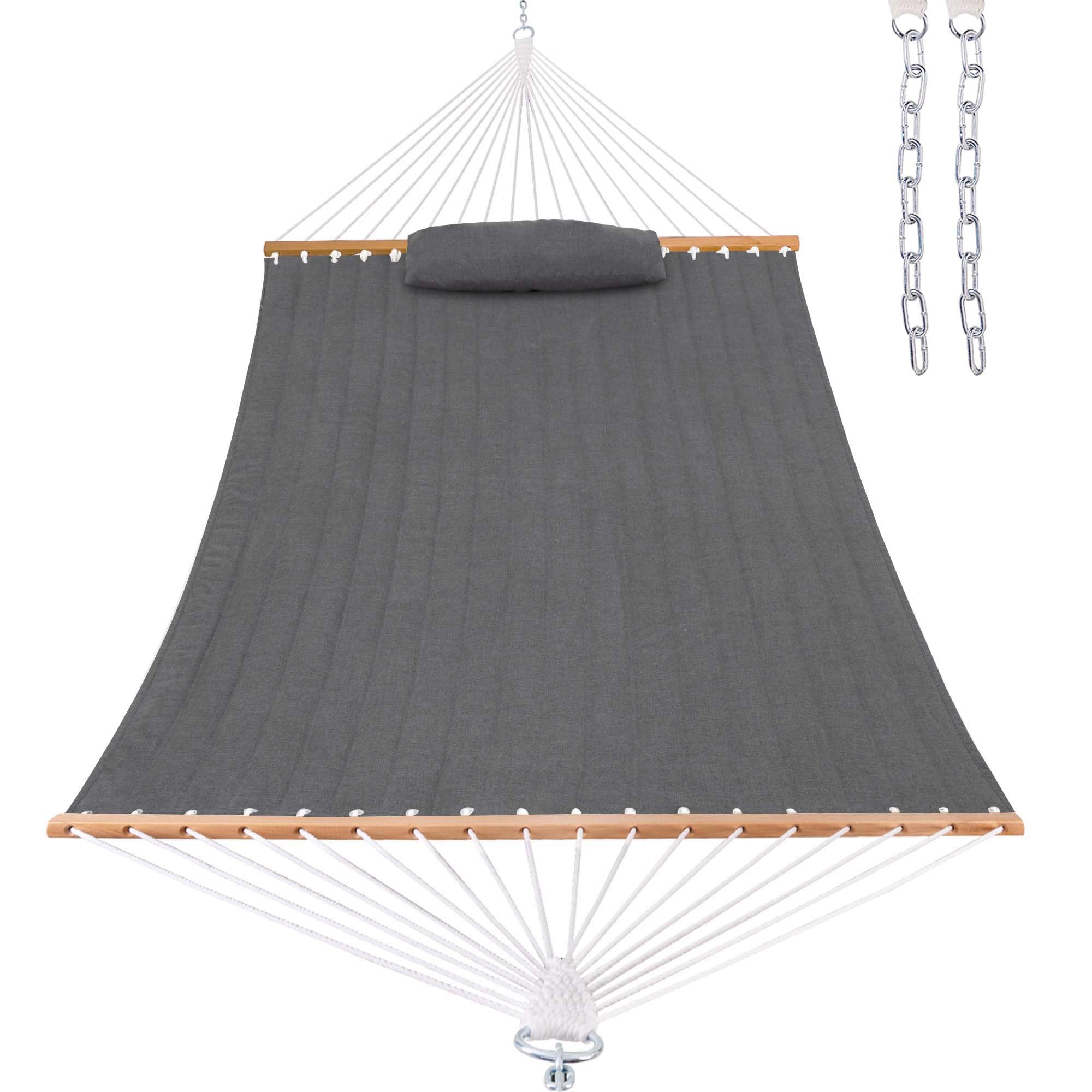 Lazy Daze Hammocks 12 FT Sunbrella Fabric Quilted Hammock Double Sunbrella Quilted Hammock with Spreader Bars & Pillow, All Weather and Fade Resistant for Outdoor, 450 lbs Capacity, Cast Slate