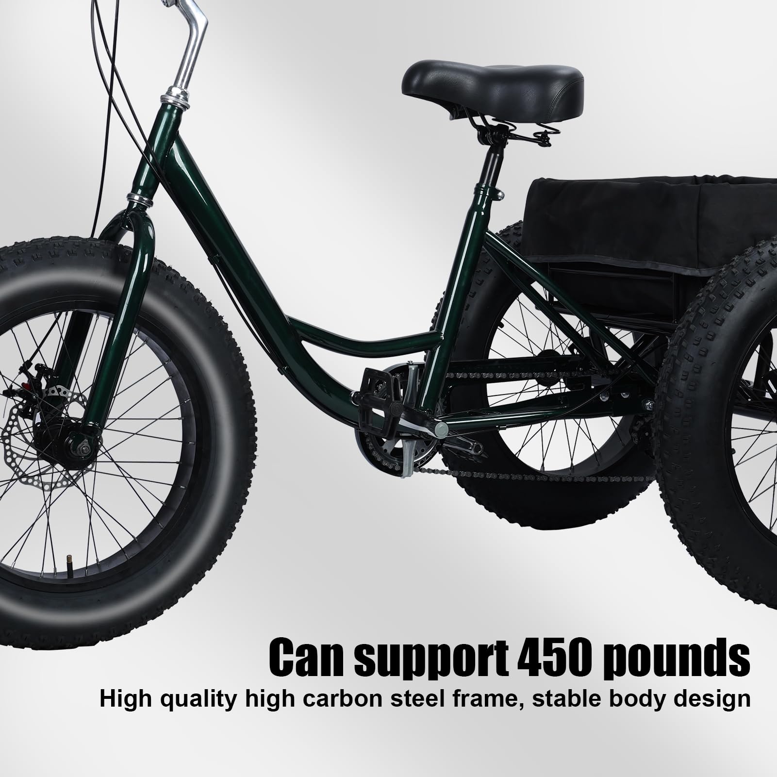 Masiunoz 20 Inch Snow Fat Tire Trike - 7 Speed Adult 3 Wheel Bicycle, Big Wheel Tricycle with Rear Cargo Basket, 450lb Capacity, Dual Disc Brakes, Comfort Seat for Seniors