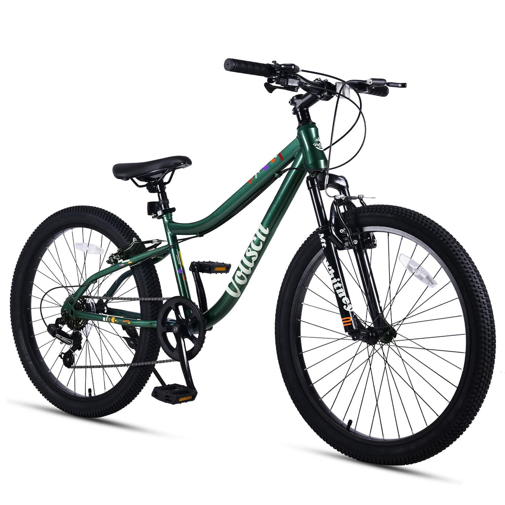 vollsch 24 Inch Kids Mountain Bike for 9-15 Years Old Boys Girls Teens 6-Speed Child MTB Bicycle with Front Suspension Fork, Dark Green