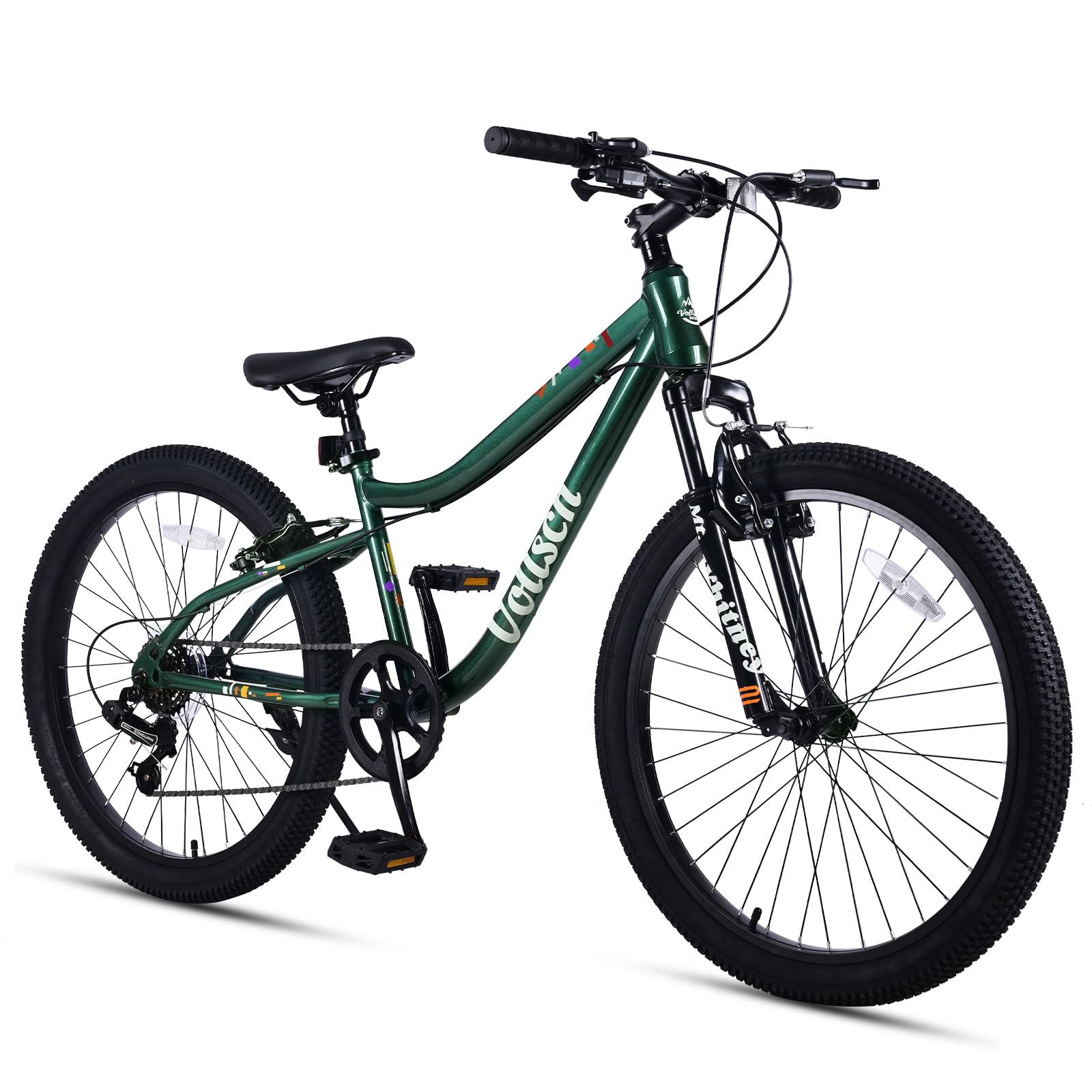 vollsch 24 Inch Kids Mountain Bike for 9-15 Years Old Boys Girls Teens 6-Speed Child MTB Bicycle with Front Suspension Fork, Dark Green