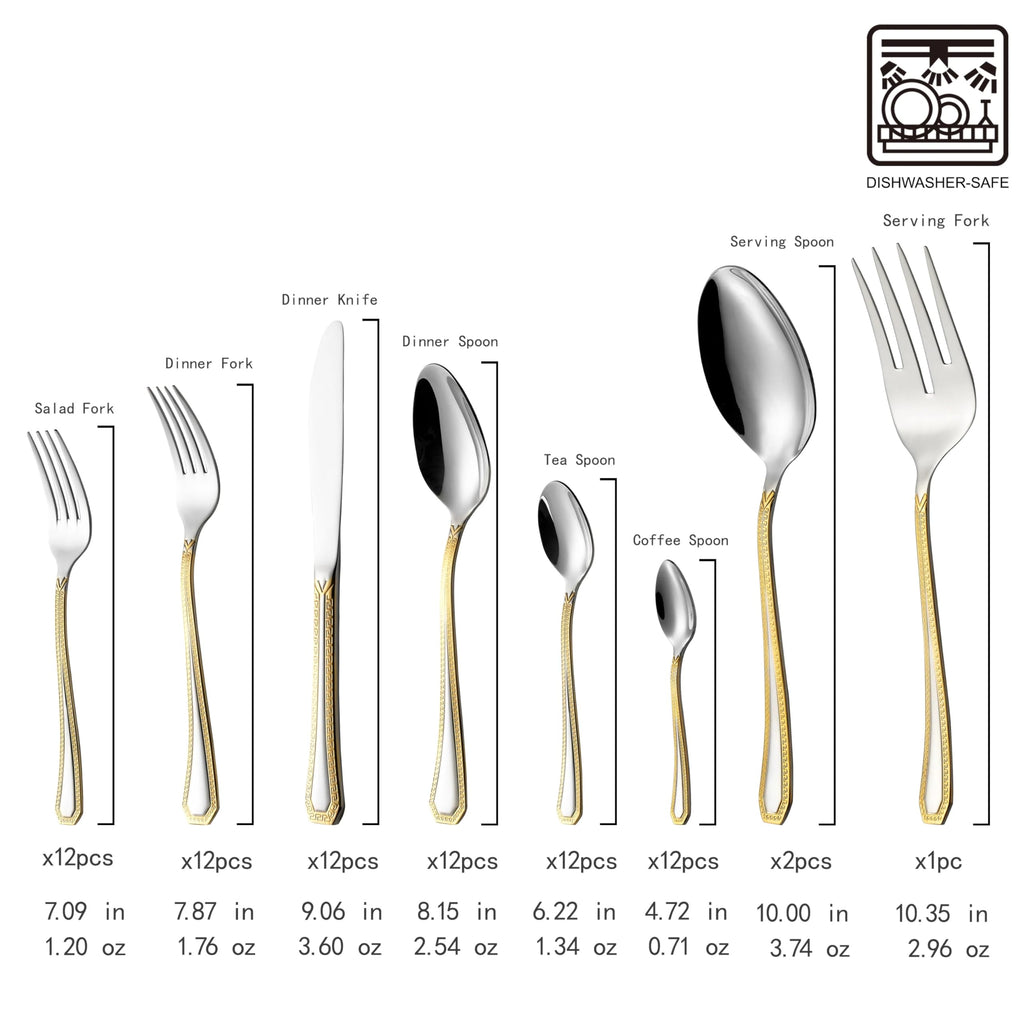 Venezia Collection 75-Pc Luxury Flatware Set for 12 w/Storage Case 24K Gold Premium Dining Cutlery Service - 18/10 Surgical Stainless Steel Silverware Hostess Serving Set in a Chest