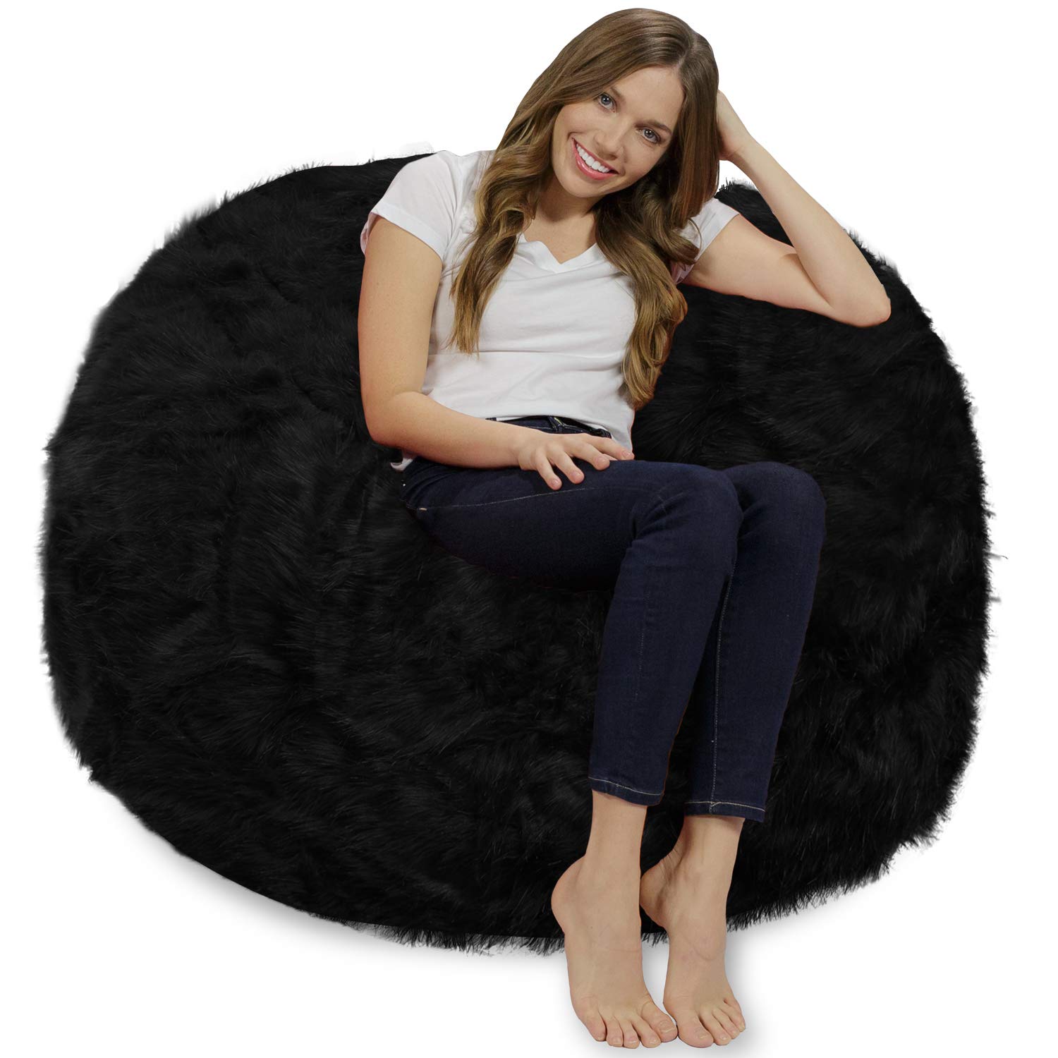 Chill Sack - Bean Bags Memory Foam Bean Bag Chair, 4-Feet Plush Faux Fur Cover