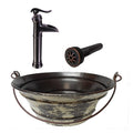 Simply Copper 15" Round Copper Vessel BUCKET Sink in Distressed Antique White Exterior with 13" Pump Faucet and Daisy Drain