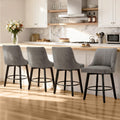 24" Counter Height Bar Stools Set of 4, Swivel Bar Stools with Backs, Fabric Upholstered Counter Barstools with Solid Wood Legs for Kitchen Island,Grey