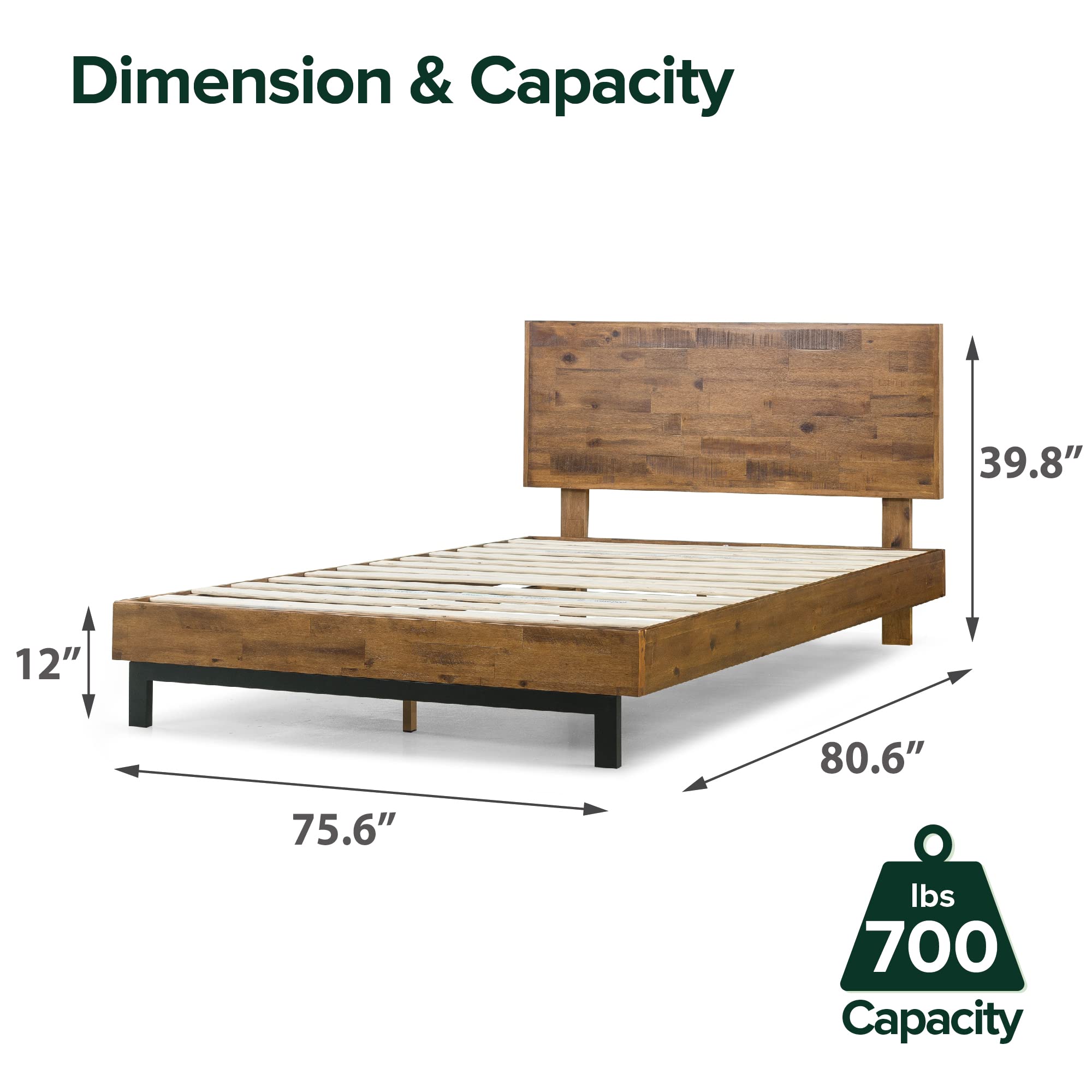 Zinus Tricia Wood Platform Bed Frame with Adjustable Headboard/Wood Slat Support with No Box Spring Needed/Easy Assembly, King