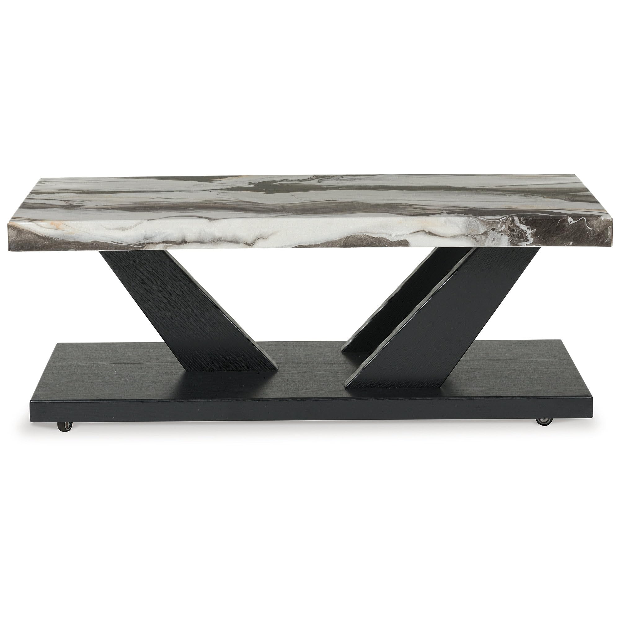 Signature Design by Ashley Cendill Contemporary Faux Marble Table with Casters, Set of 3, White & Black