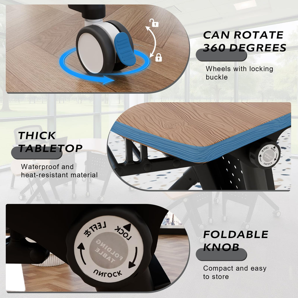 Usosidam Folding Conference Room Table with Wheels, Flip Top Mobile Training Room Tables, Modular Rolling Meeting Table, Space Saving Conference Tables for Office Classroom Seminar, 6-12 Person（8pcs）