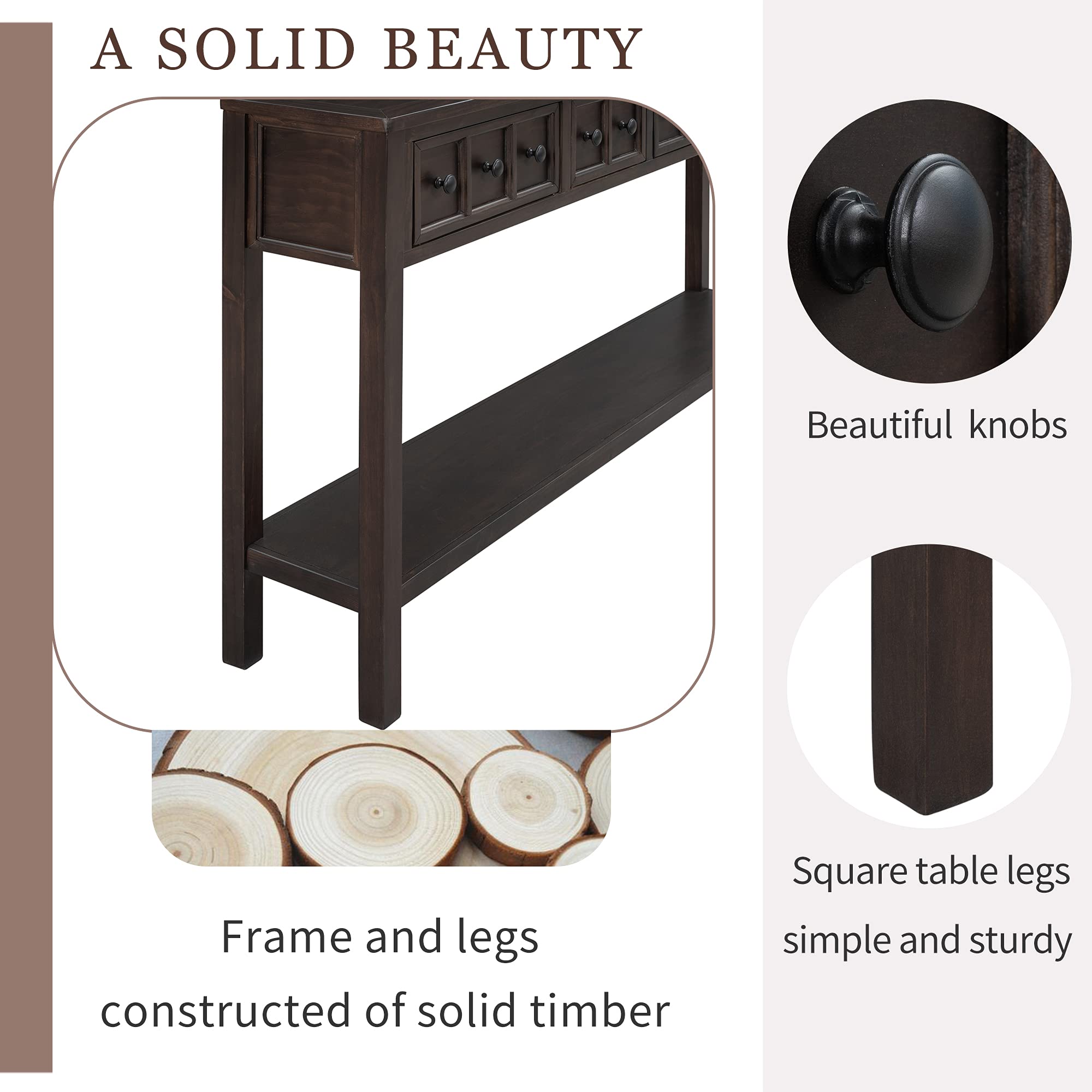 Merax Wood Farmhouse Entry Way Hallway Table with Drawers and Bottom Shelf Narrow Long Sideboard for Living Room (Espresso)