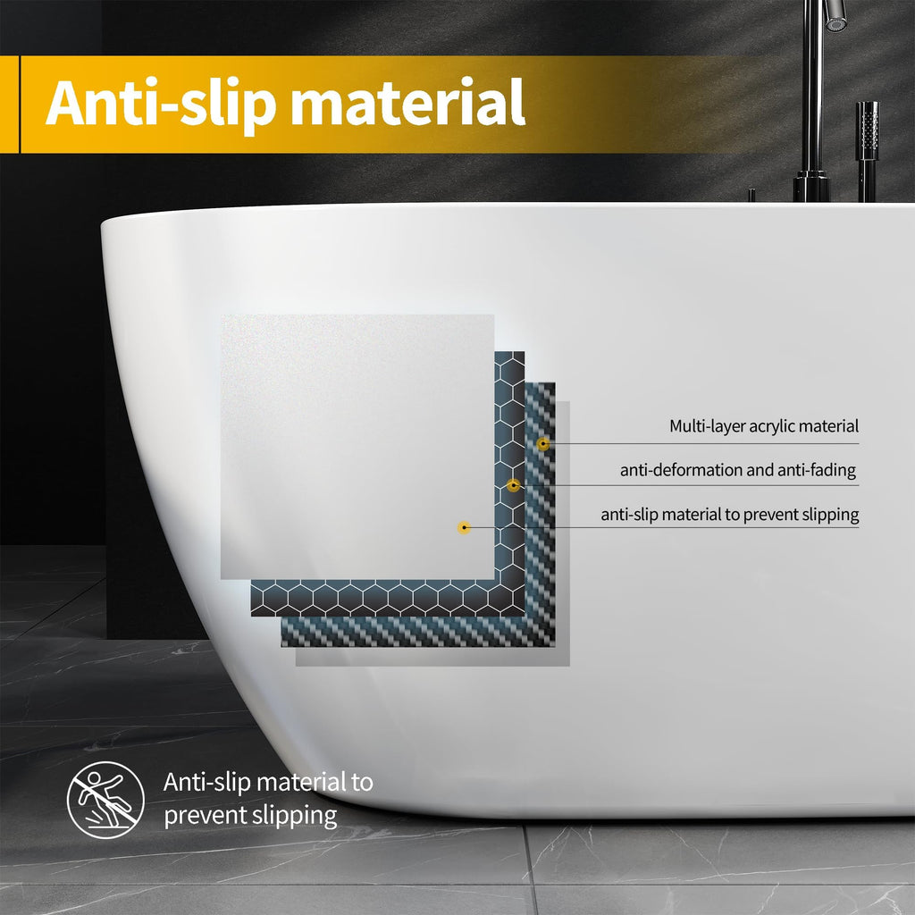 GarveeLife 67'' Acrylic Freestanding Bathtub, Soaking Bathtub with Deep Ergonomic Design Matte Drain Overflow, cUPC Certified, Double-Walled Insulation, Easy Install and Safe Use, White