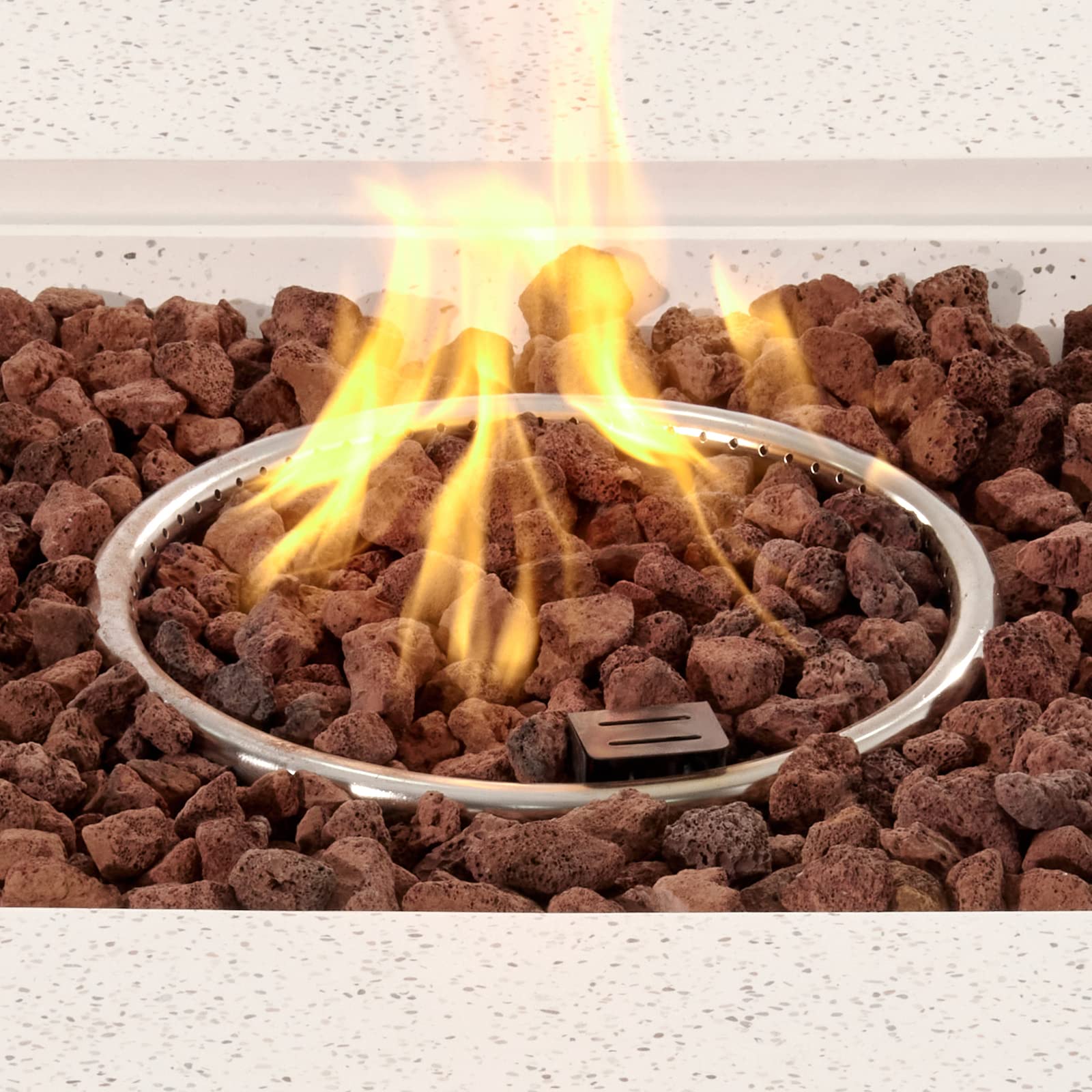COSIEST Outdoor Propane Fire Pit Coffee Table w Square Faux Stone 35-inch Base, 50,000 BTU Stainless Steel Burner, Free Lava Rocks and Rain Cover