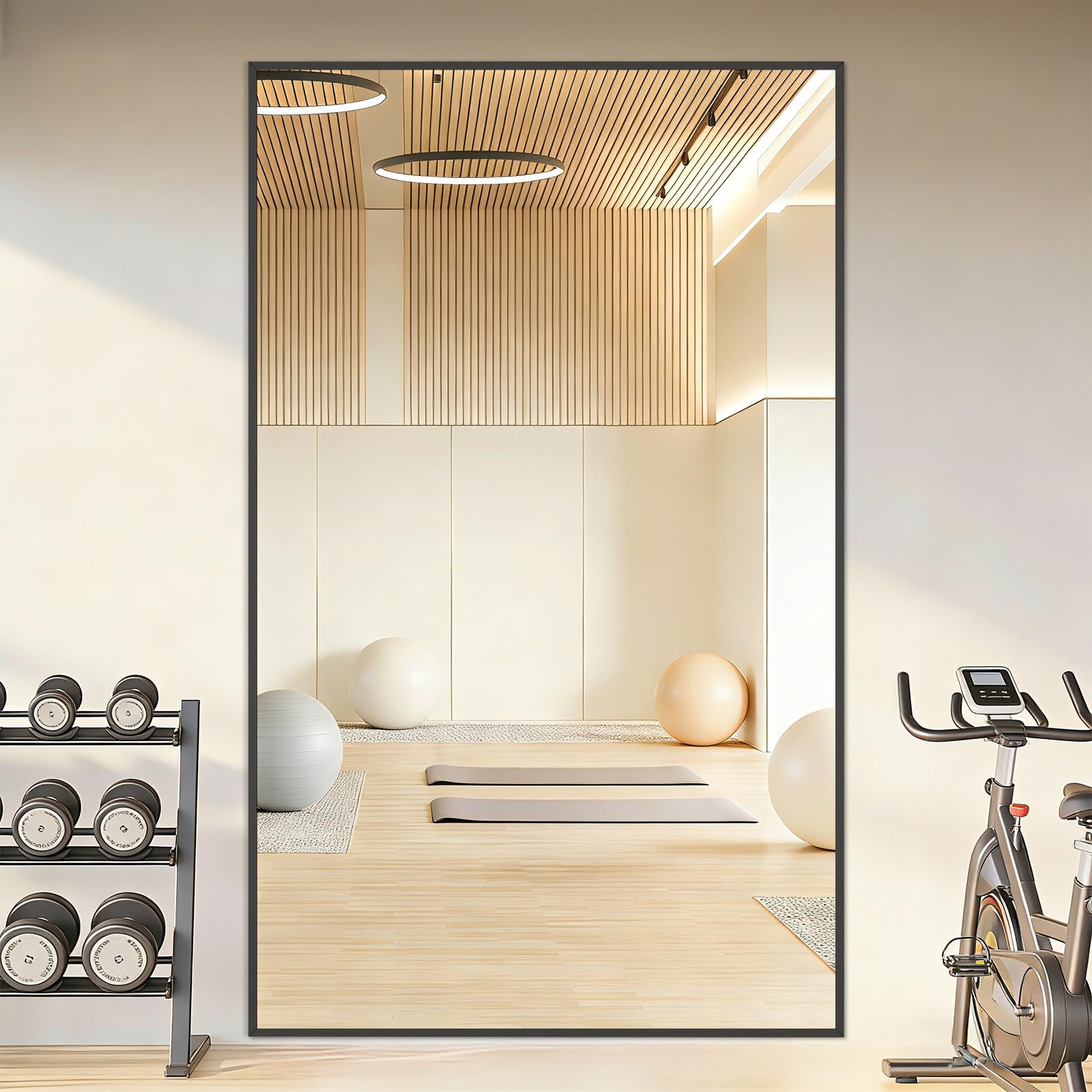 Mirrorons 76"x44" Oversized Black Full Length Mirror, Floor Standing or Wall Mounted with Hanging Kit, Shatterproof Tempered Glass Mirror for Living Room, Bedroom, Dressing Room, Gym
