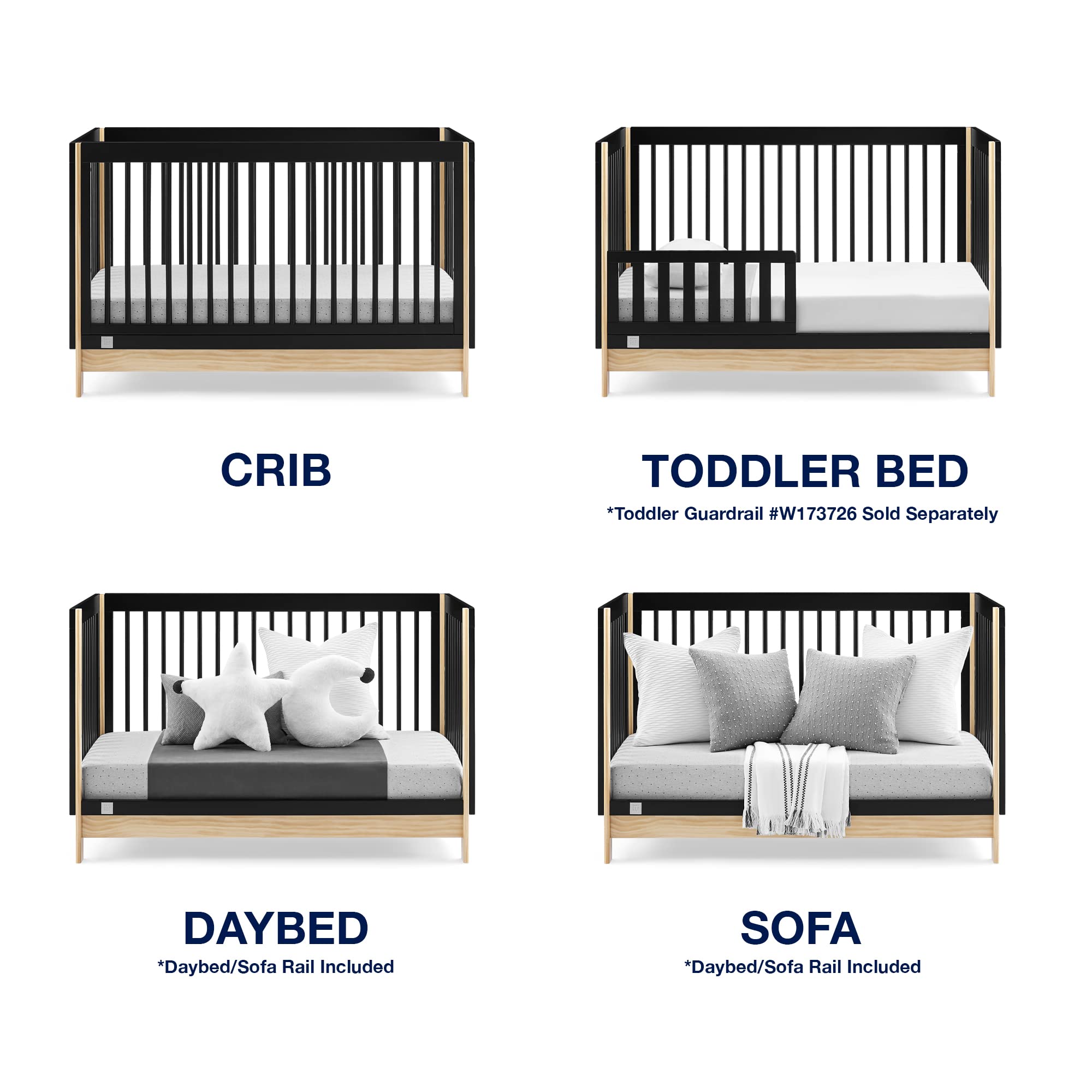 GAP babyGap Tate 4-in-1 Convertible Crib - Greenguard Gold Certified, Ebony/Natural