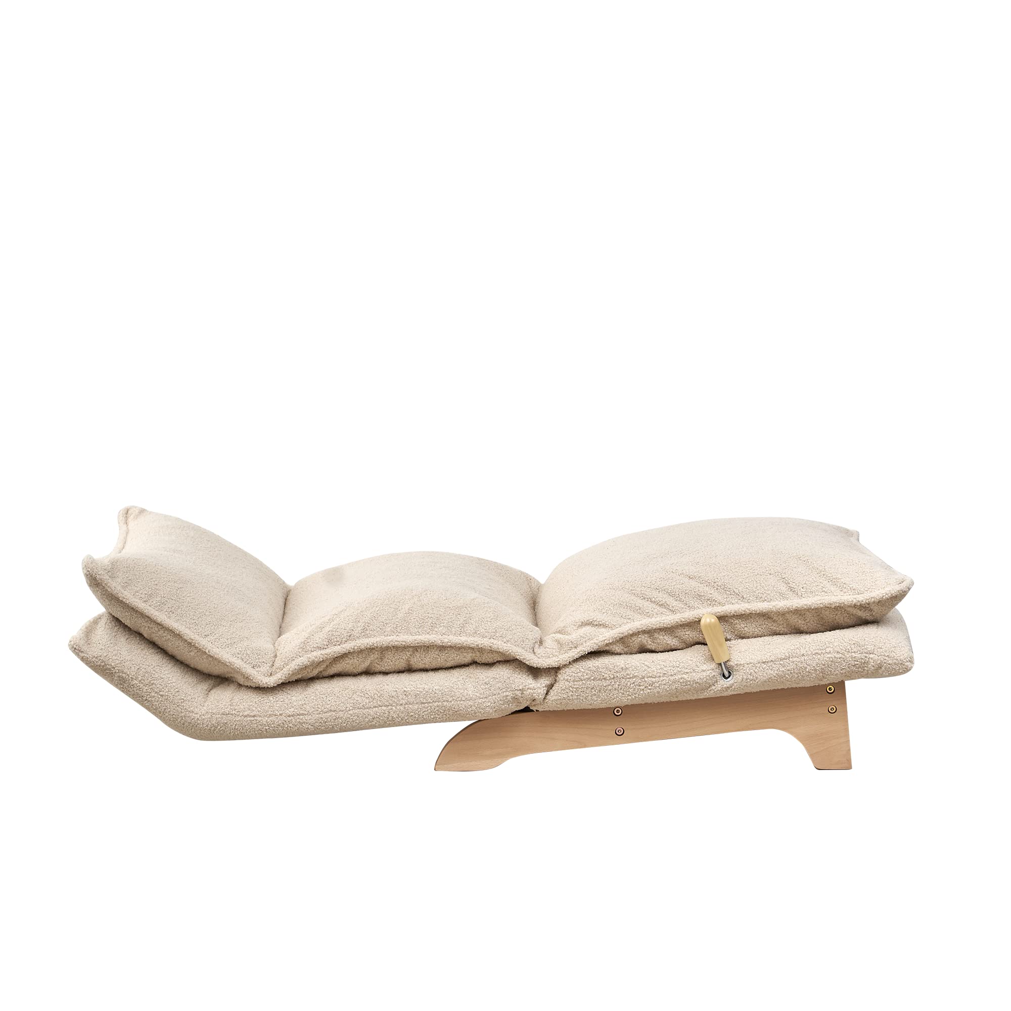 Foldable Reclining Sofa Chair with Adjustable Headrest, Ergonomic Lounge Chair for Living Room, Bedroom, Balcony, Reading, Gaming, and Meditation, Beige Fabric Single Seat with Metal Frame
