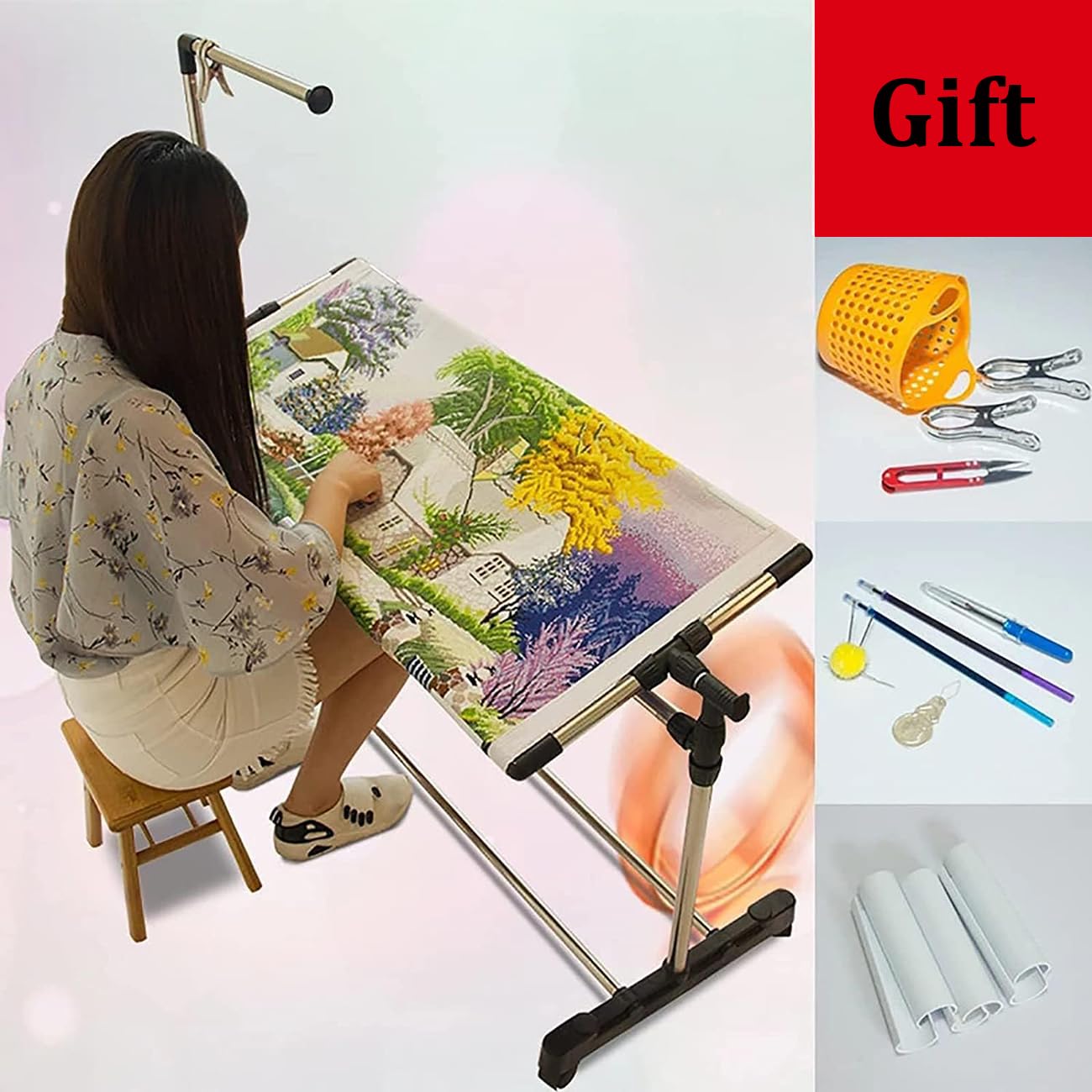 Adjustable 360° Rotating Floor Embroidery Stand for Cross Stitch & - Perfect for Hands-Free Sewing Projects & Crafting Enthusiasts