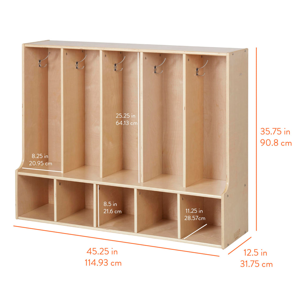 Back2School Express Sleekline 5-Section Toddler Coat Locker with Bench, Kids Furniture, Natural