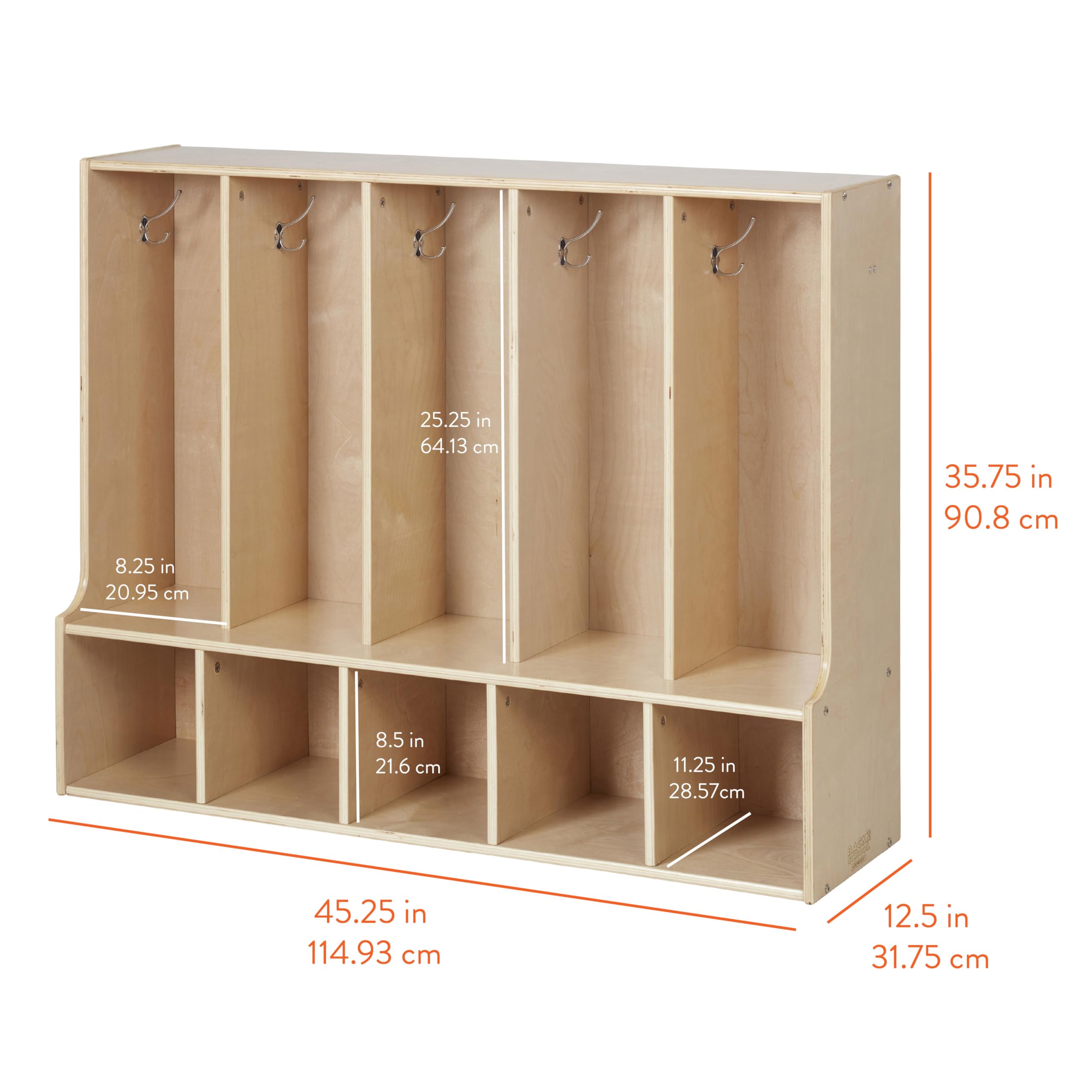 Back2School Express Sleekline 5-Section Toddler Coat Locker with Bench, Kids Furniture, Natural