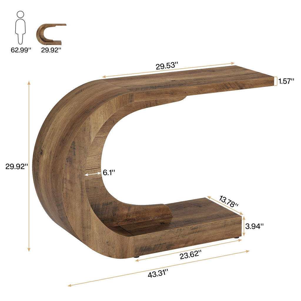 Tribesigns 43.3" Mid-Century Modern Console Table for Entryway, Wood C-Shaped Hallway Entry Accent Table for Living Room, Entrance, Foyer, Easy Assembly, Brown