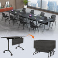 Modular Folding Conference Room Table with Wheels - 4 Pack Flip Top Mobile Training Table,Modern Meeting Tables 2-30 Person,Black,55.1"x21.6"x29.5"