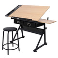 Cirocco Height Adjustable Drawing Drafting Table Desk w/Drawer Chair Stool | Tiltable Board Tabletop Office Workstation Durable Ergonomic Wide Ample Storage for Crafting Reading Painting Writing Art