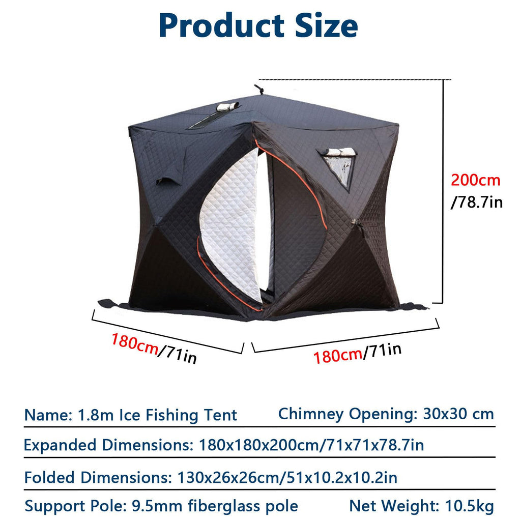 WACLMOTAKE Outdoor Sauna Tent Pro, Portable 4 Person Ice Fishing Tent 3-Layer Insulated Ice Fishing Shelter with 210D Oxford Fabric, All-Weather, Insulated, Solid, Panoramic View ice-Fishing-1.8m
