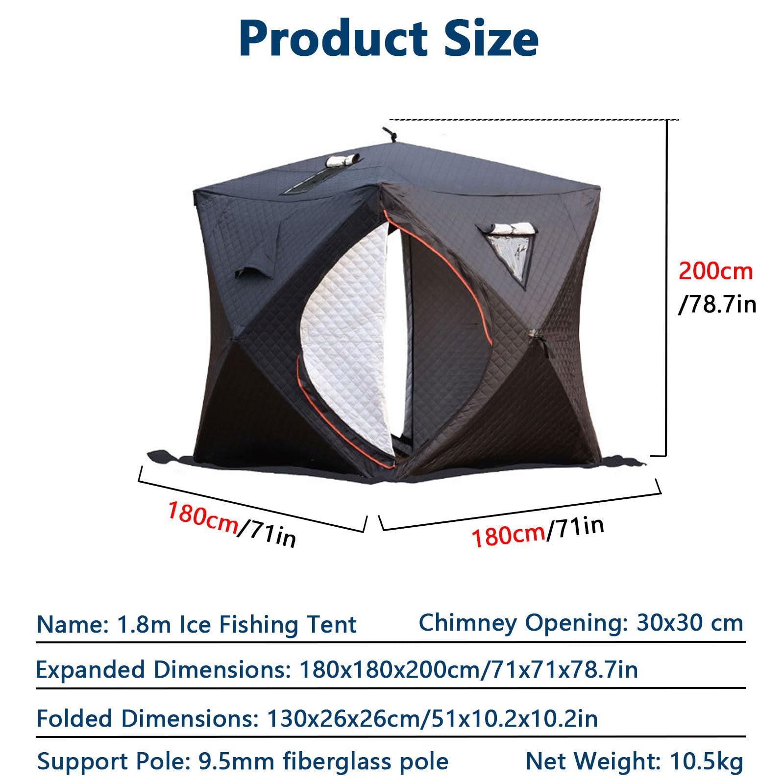WACLMOTAKE Outdoor Sauna Tent Pro, Portable 4 Person Ice Fishing Tent 3-Layer Insulated Ice Fishing Shelter with 210D Oxford Fabric, All-Weather, Insulated, Solid, Panoramic View ice-Fishing-1.8m
