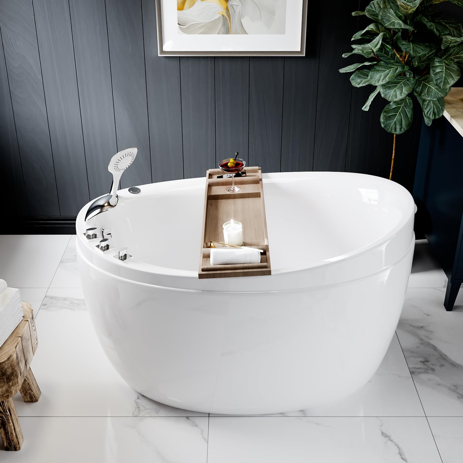 Empava Whirlpool Tub,48 in Freestanding Air Jetted Bathtub, Japanese Soaking Tub with Pre-Molded Seat, 36 Air Jets for Spa-Like Relaxation, Glossy White Luxury Acrylic Design