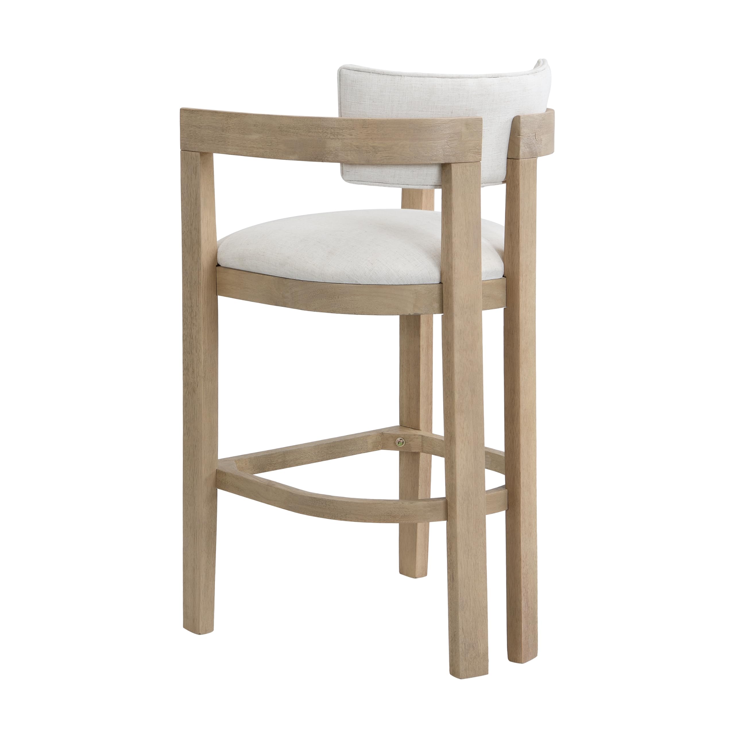 Christopher Knight Home Falcon Bar Stools Set of 2, Fabric Round Backrest Counter Height Barstool for Kitchen Island, Wooden Dining Room Chair, Bar Table Counter Stool with Footrest, Light Ash+Beige