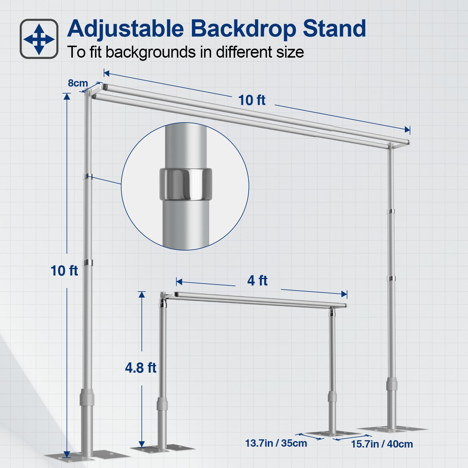EMART 10x10 ft Double Crossbar Heavy Duty Backdrop Stand, Adjustable Pipe and Drape Photo Booth Frame for Wedding, Party, Christmas, Birthday Decorations