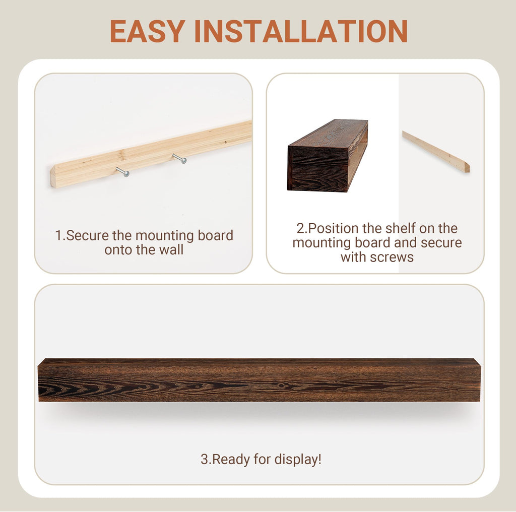 Heimlove Fireplace Mantel Shelf 72 Inch,Handmade Rustic Solid Wood Mantles for Over Fireplace,Wall Mounted Floating Fireplace Mantel Shelf for Living Room Decor,72"x 8"x 6"-Dark Carbonized