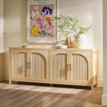 Walker Edison Sasha 4-Door Reeded Sideboard Buffet with Cord Management, 70 Inch, Coastal Oak