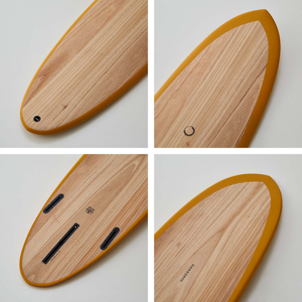 nanazero Wood Skin Surfboard Mid Length MID01 6'4" Yellow Brown, Durable and Light-Weight Structure