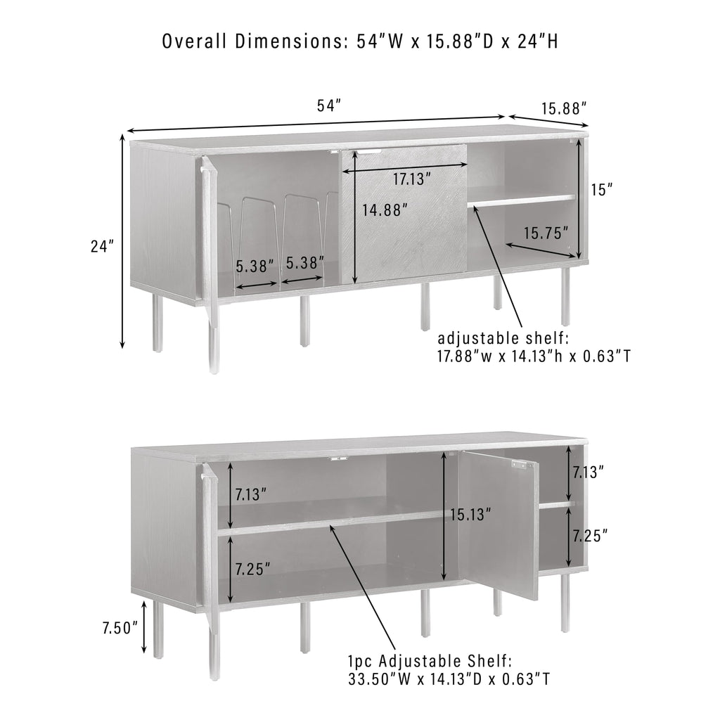 Crosley Furniture Brody Vinyl Record Storage Sideboard, Modern Media Console and Cabinet with Shelves, Brown