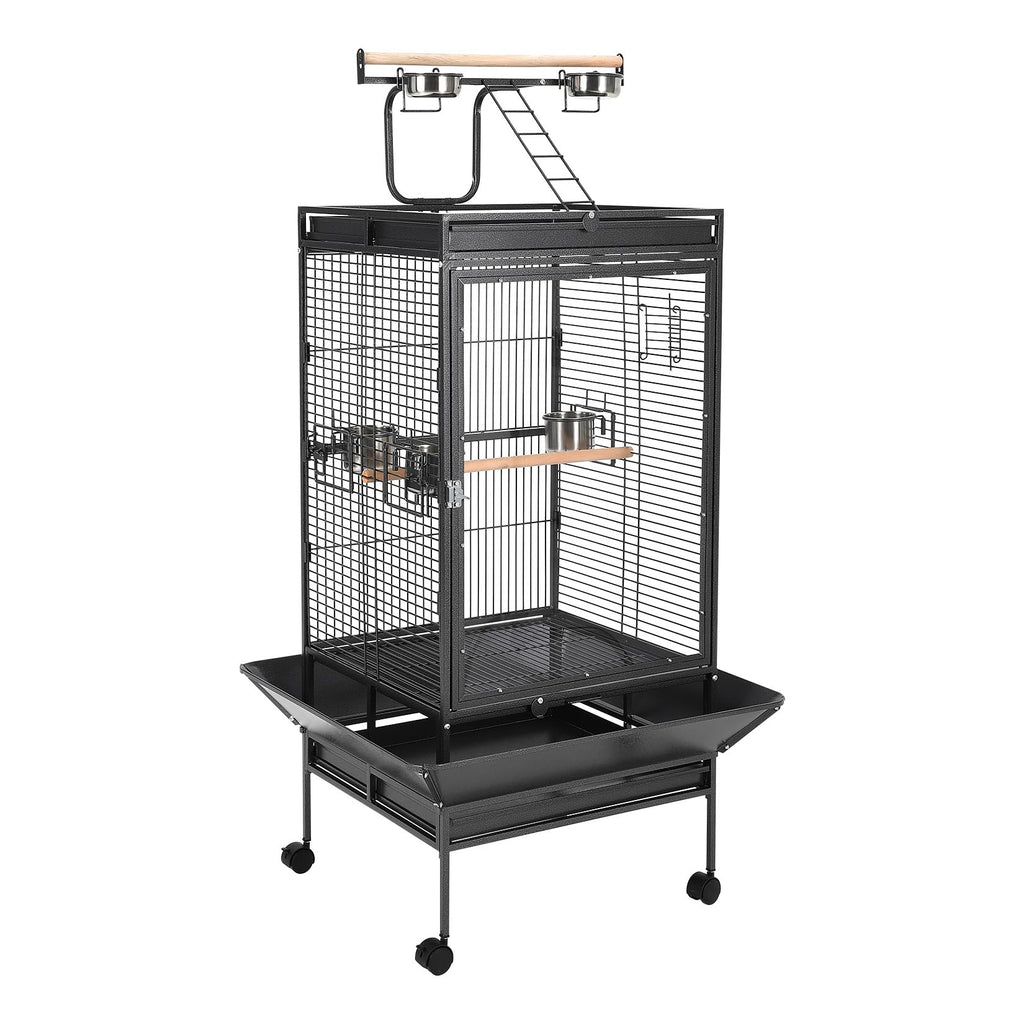 Large Vintage Wrought Iron Bird Cage - Rolling Stand, Stainless Bowls, Non-Toxic Coating, Flight Cage, Easy Clean,for Various Birds,65inch