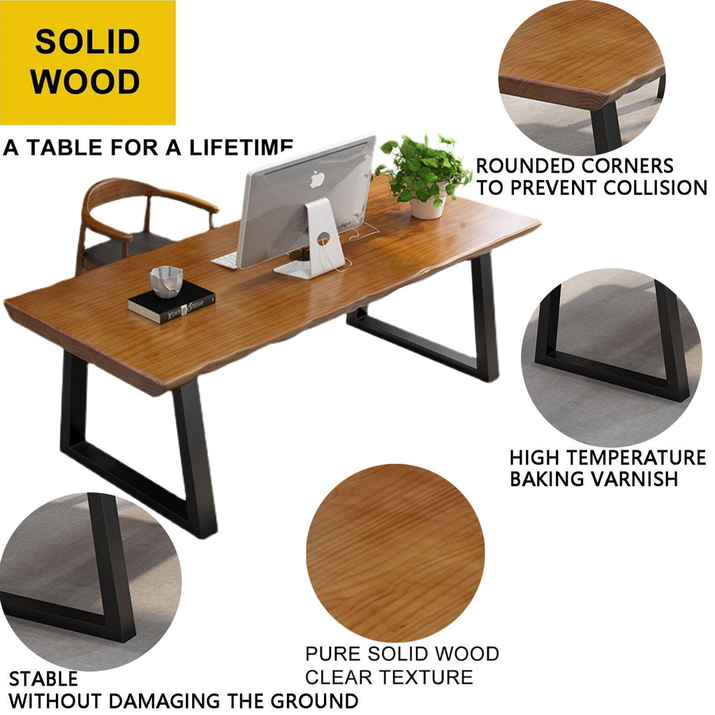 tiedingdingjiaju Modern Solid Wood Executive Desk – Spacious and Minimalist Home Office Workstation Perfect for Writing and Professional Use (Light Brown, 62.99in)