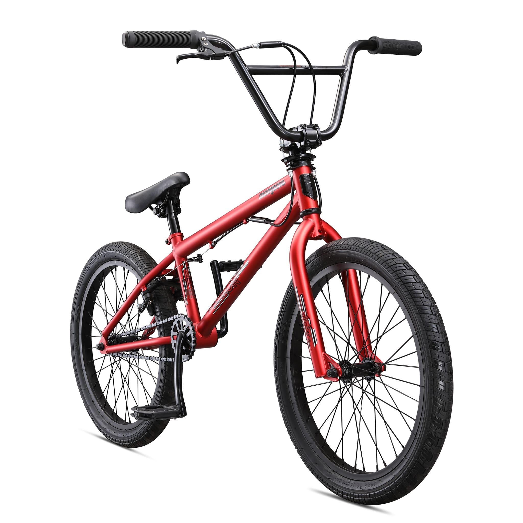 Mongoose Legion L10 Kids Freestyle Sidewalk BMX Bike, Beginner Riders, Boys and Girls, 20-inch Wheels, Hi-Ten Steel Frame, Micro Drive 25x9T BMX Gearing, Red