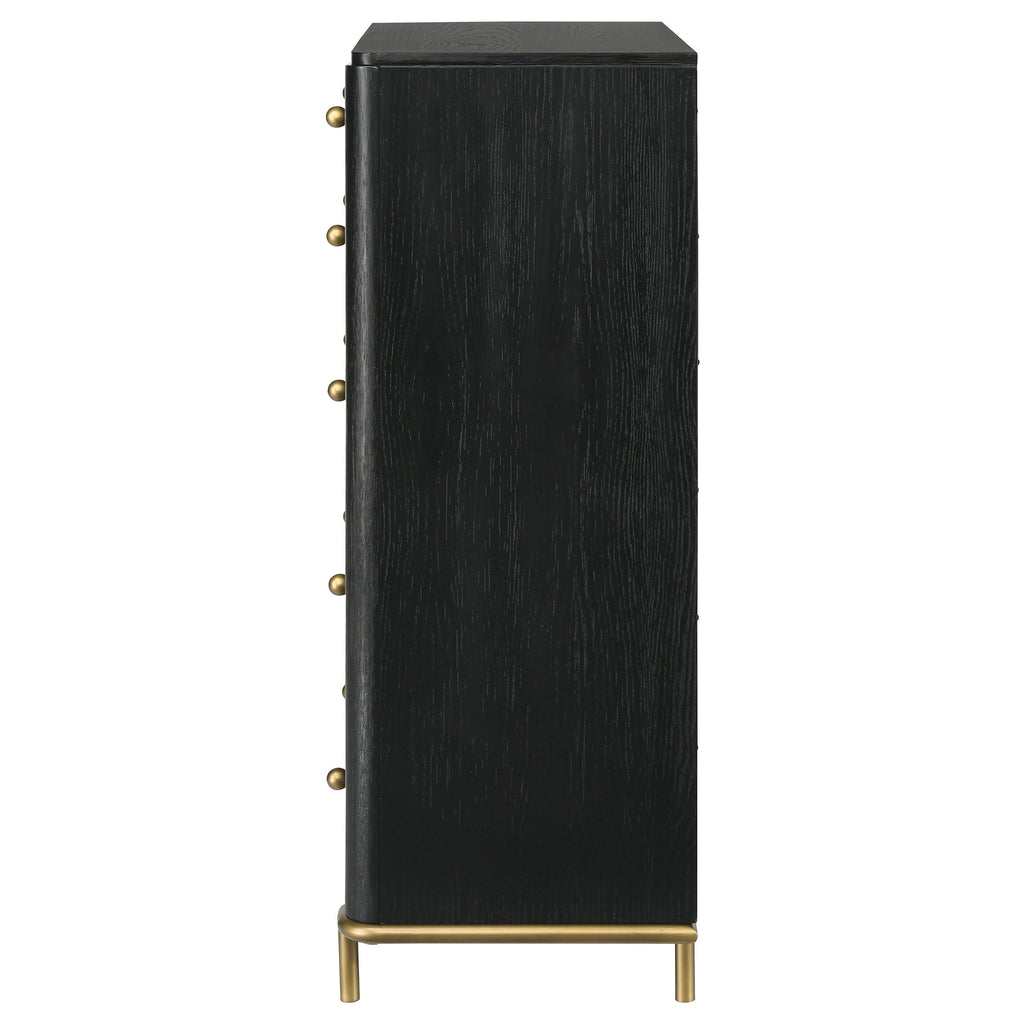 Coaster Home Furnishings - Arini - Wood - 5-Drawer Chest with Rounded Corners, Gold Knobs, Hidden Drawer and Wire-Brushed Finish - Coastal - Bedroom - Black - 224335