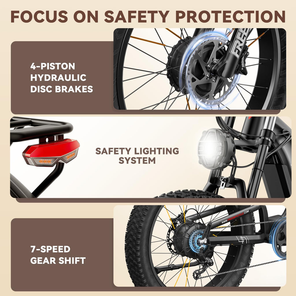 FREESKY 4000W Dual Motor Electric Bike for Adults, 48V 30AH Battery 120Miles Range, 40+MPH AWD Fast E-Bike, 26" Fat Tire Full Suspension Off-Road Mountain E Bike, Black, with Cycling Kits