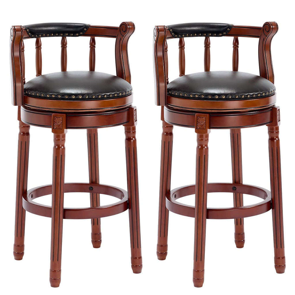CozyRain Bar Stools Modern Swivel Barstools,Kitchen Counter Genuine Leather Upholstered Island Barstool with Footrest for Home Kitchen Dining Room (Set of 2 Black, Seat Height 29.5 in)
